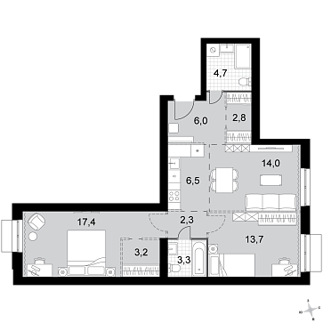 3 ккв (Евро) 73,9 м²