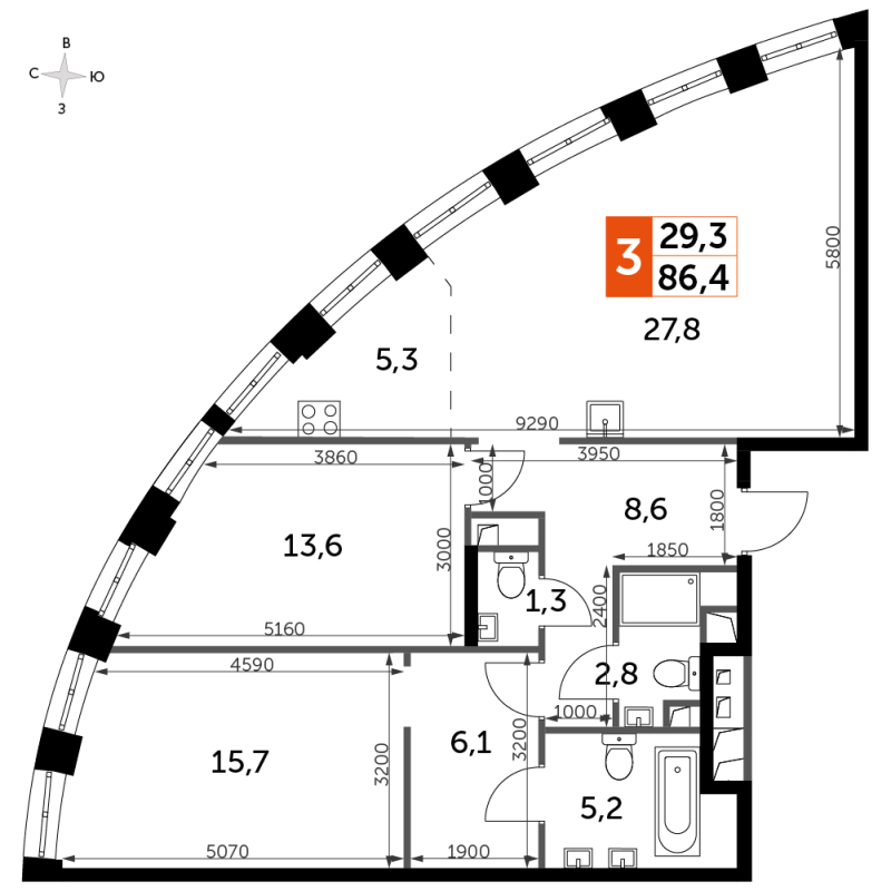 3 ккв (Евро) 86,1 м²