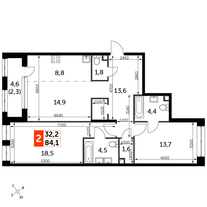 3 ккв (Евро) 84,2 м²