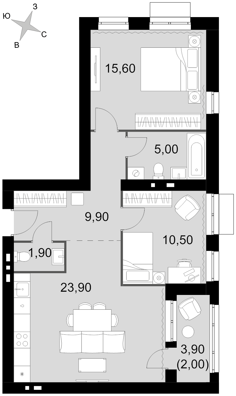 3 ккв (Евро) 68,8 м²
