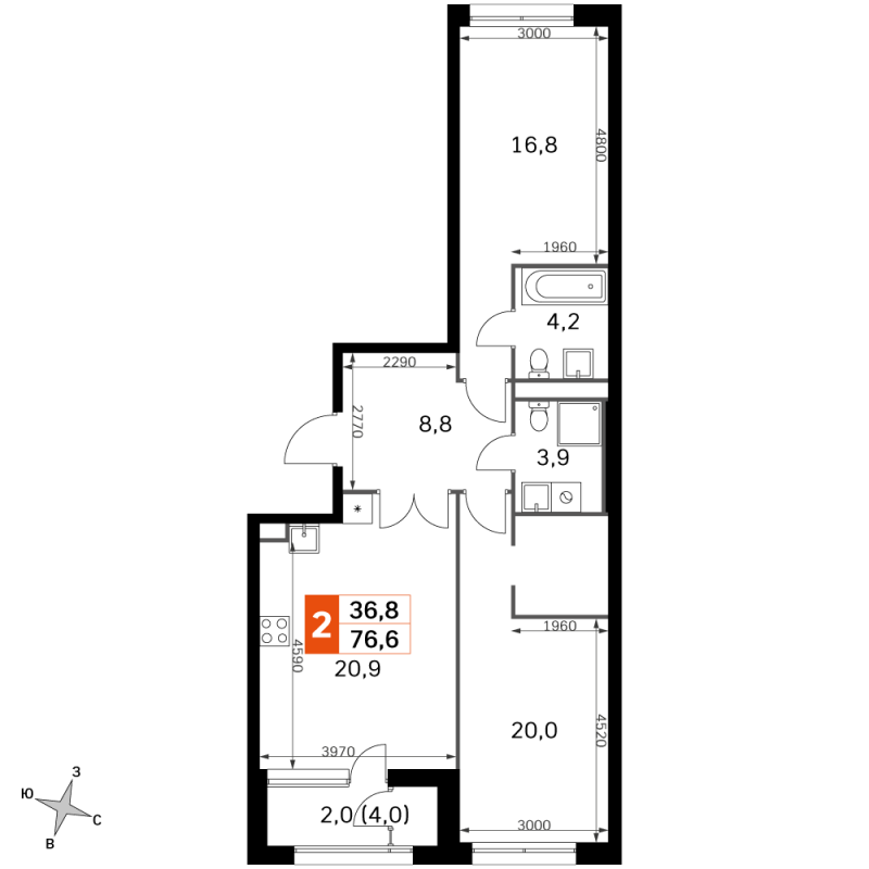 3 ккв (Евро) 76,4 м²