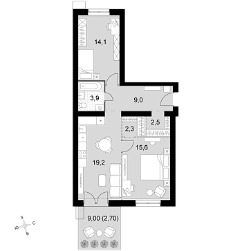 3 ккв (Евро) 69,3 м²