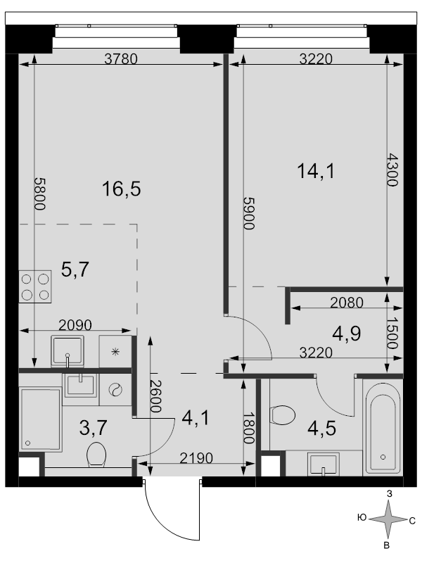 2 ккв (Евро) 53,5 м²