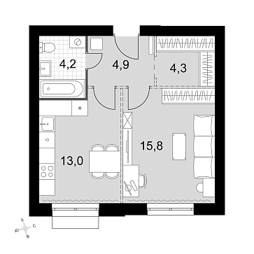 1 ккв 42,2 м²