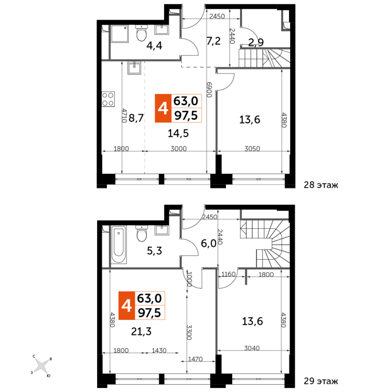 4 ккв (Евро) 97,5 м²
