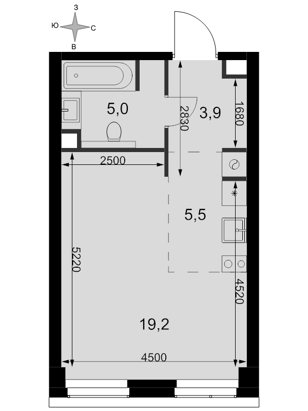 Студия 33,6 м²