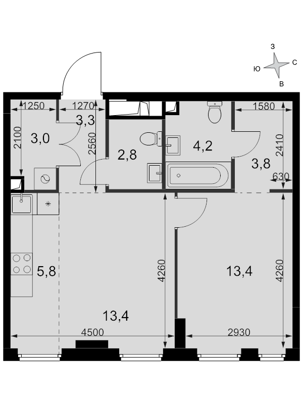 2 ккв (Евро) 49,7 м²