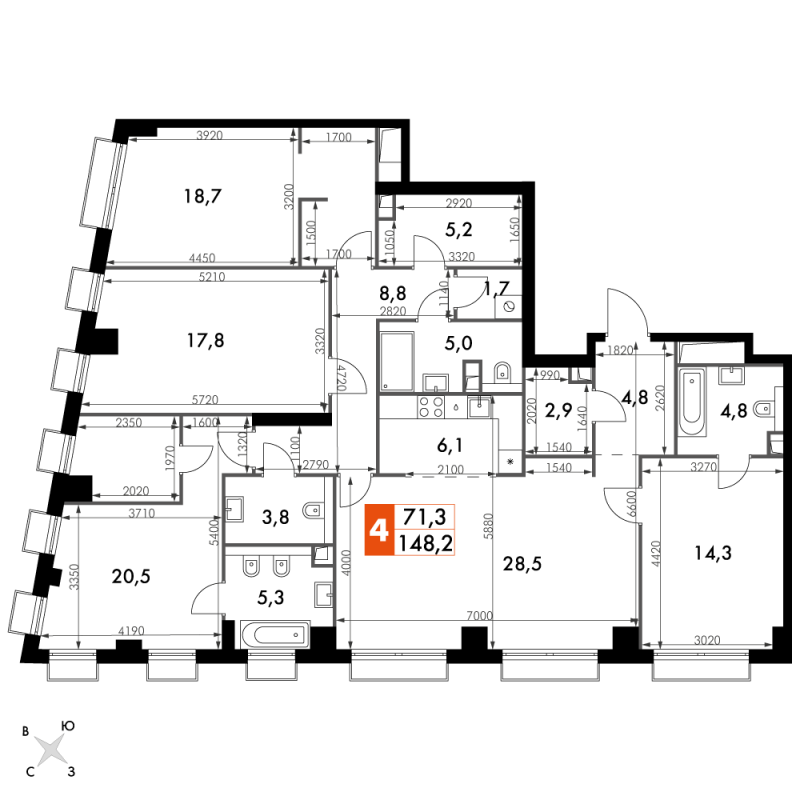 5 ккв (Евро) 148,2 м²