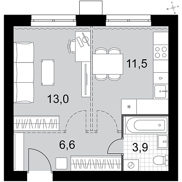 1 ккв 35 м²
