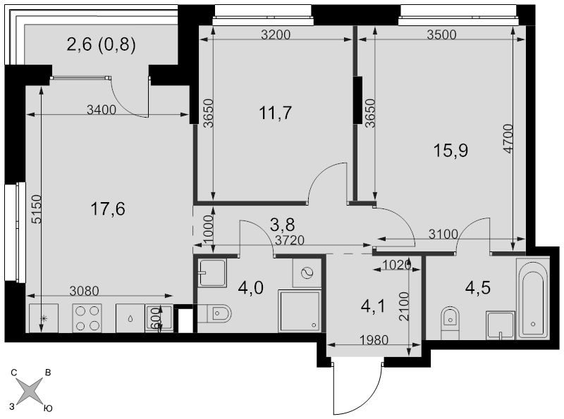 3 ккв (Евро) 62,4 м²