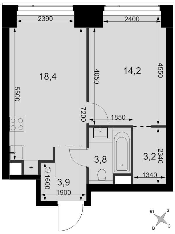 2 ккв (Евро) 43,5 м²