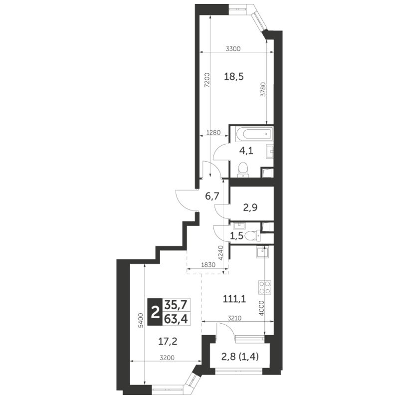 2 ккв (Евро) 63,4 м²