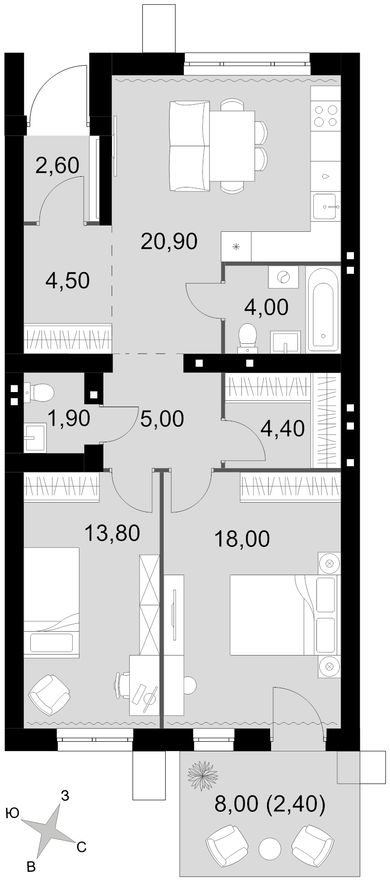 3 ккв (Евро) 77,5 м²