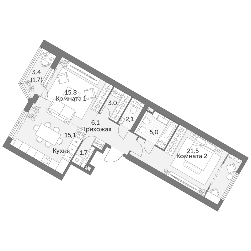 2 ккв (Евро) 72 м²