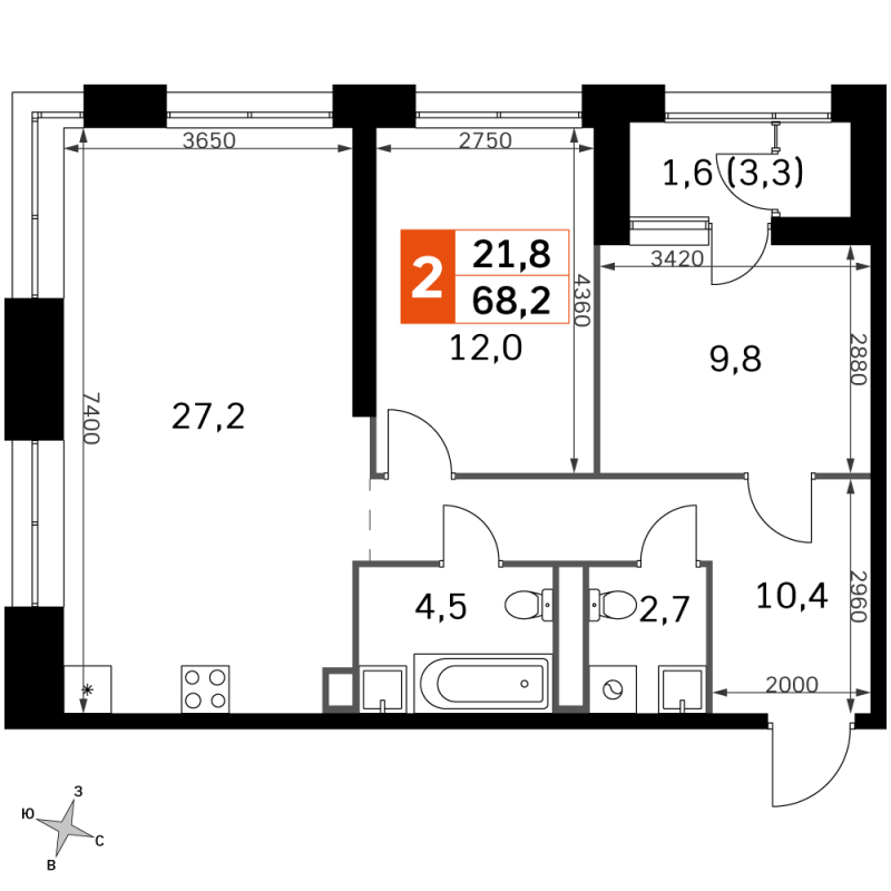 3 ккв (Евро) 68,1 м²