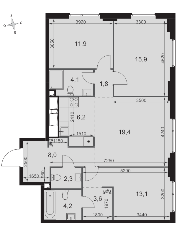 4 ккв (Евро) 90,5 м²