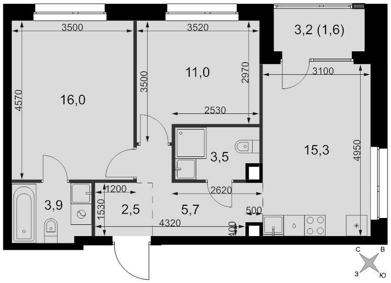 3 ккв (Евро) 59,5 м²