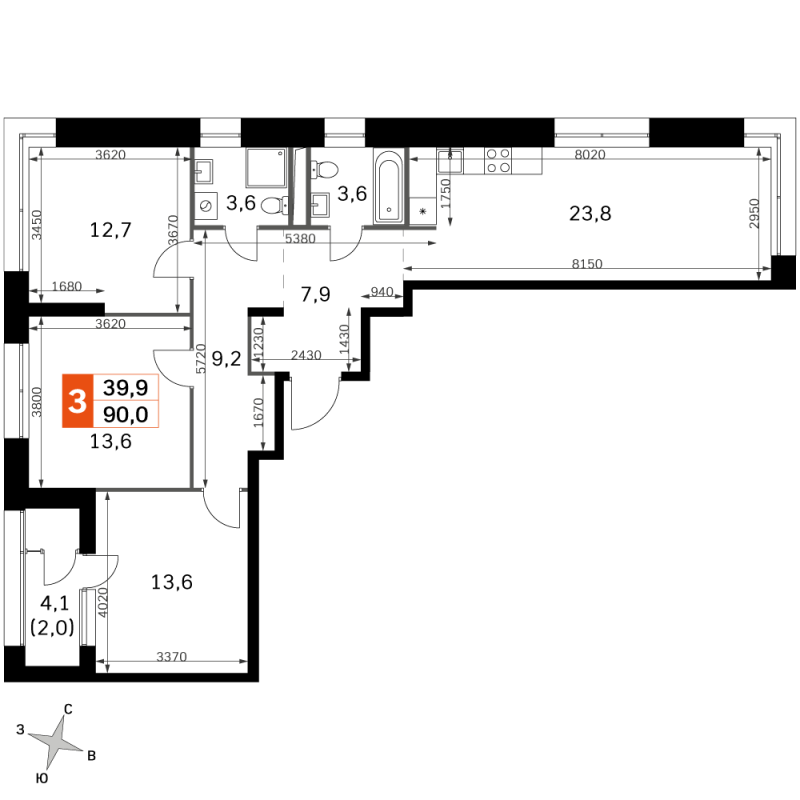 4 ккв (Евро) 89,4 м²
