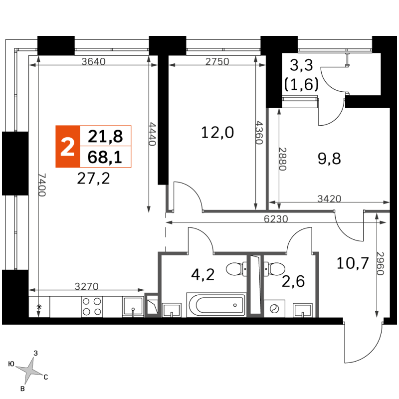 3 ккв (Евро) 68,1 м²