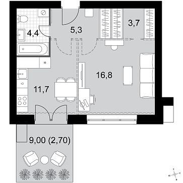 1 ккв 44,6 м²