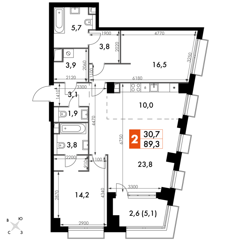 3 ккв (Евро) 89,3 м²