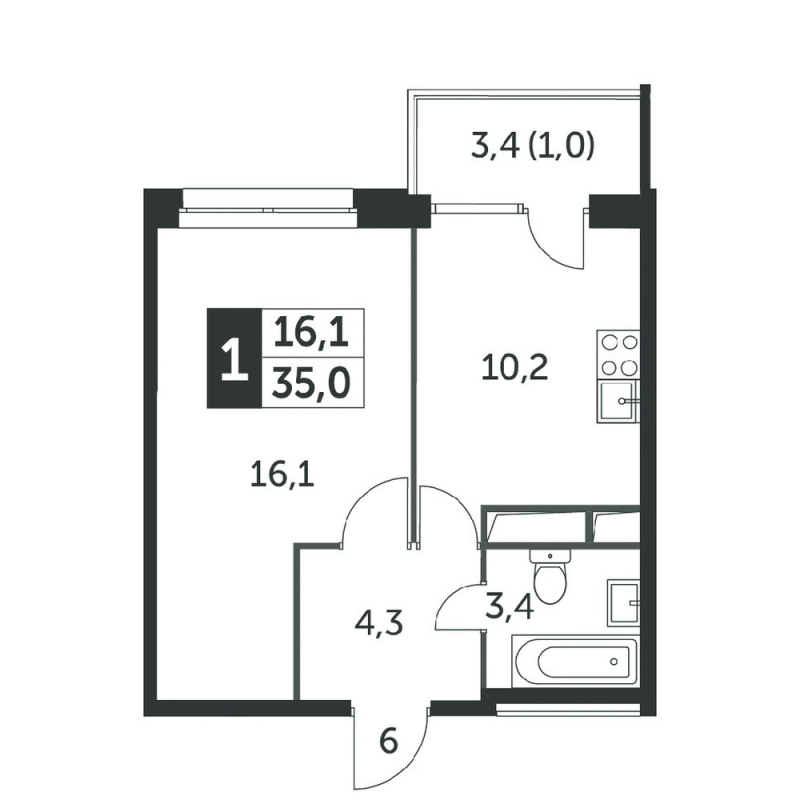 1 ккв 35,2 м²