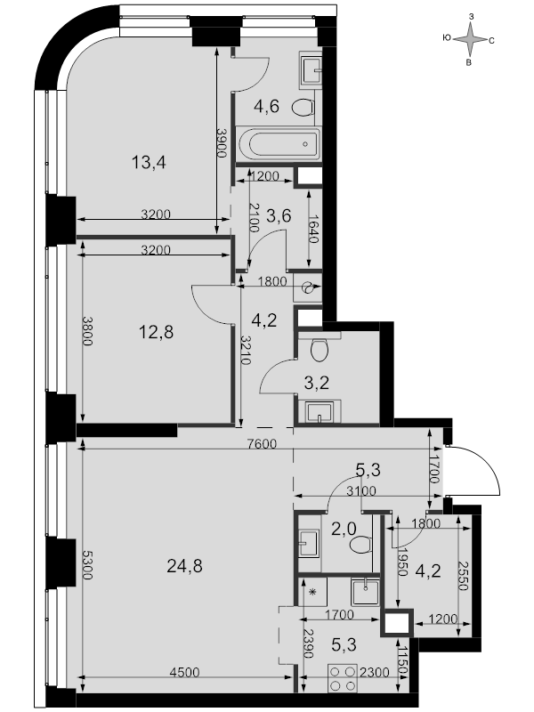 3 ккв (Евро) 83,4 м²