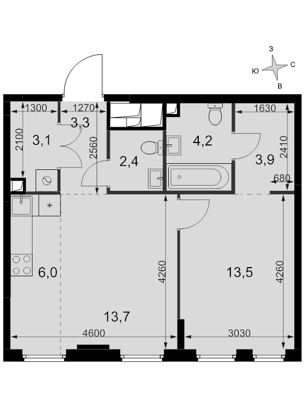 2 ккв (Евро) 50,1 м²