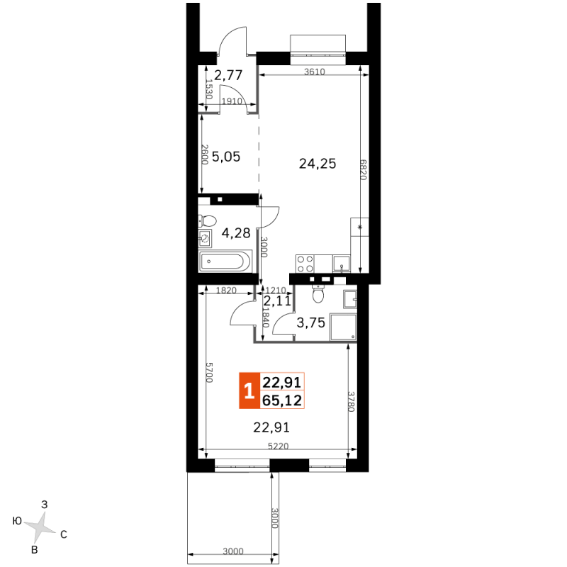 2 ккв (Евро) 65,1 м²