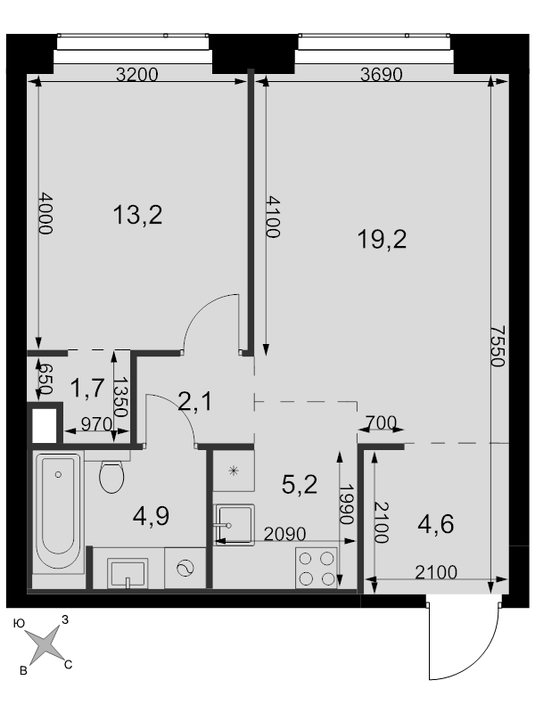 2 ккв (Евро) 50,9 м²