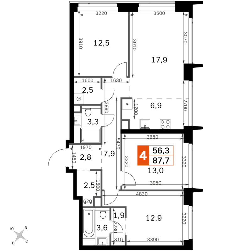 4 ккв (Евро) 87,7 м²