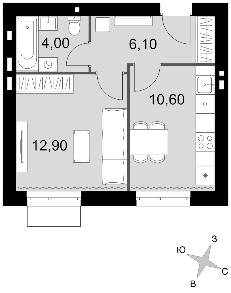1 ккв 33,6 м²