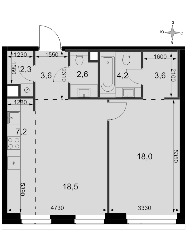 2 ккв (Евро) 60 м²