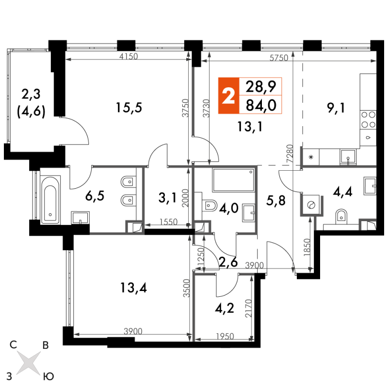 3 ккв (Евро) 84 м²