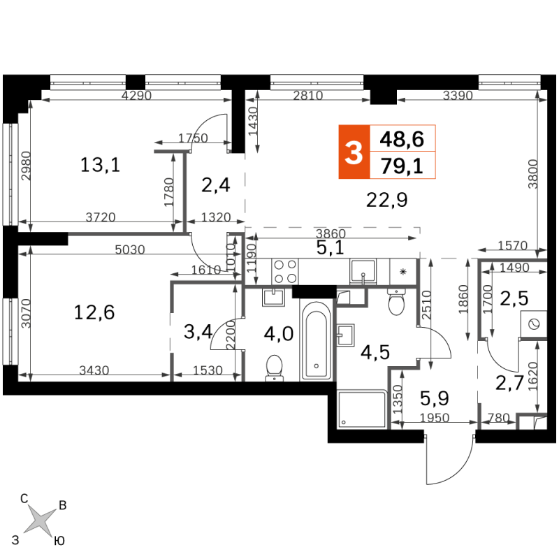 3 ккв (Евро) 79,1 м²