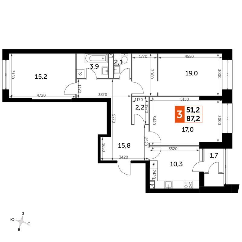 3 ккв 88,3 м²