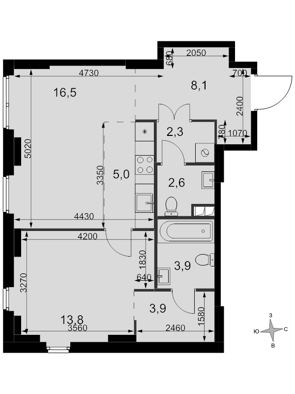 2 ккв (Евро) 56,1 м²