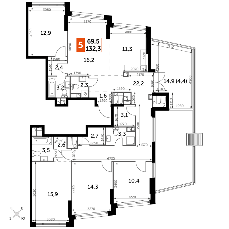 5 ккв (Евро) 132,3 м²