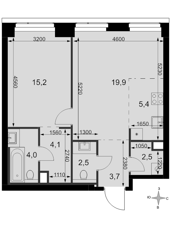 2 ккв (Евро) 57,3 м²