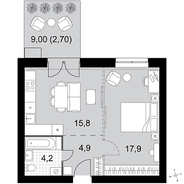2 ккв (Евро) 45,5 м²
