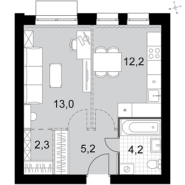 1 ккв 36,9 м²
