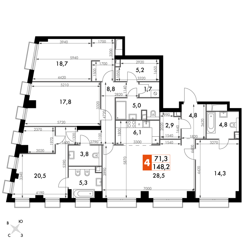 5 ккв (Евро) 148,2 м²