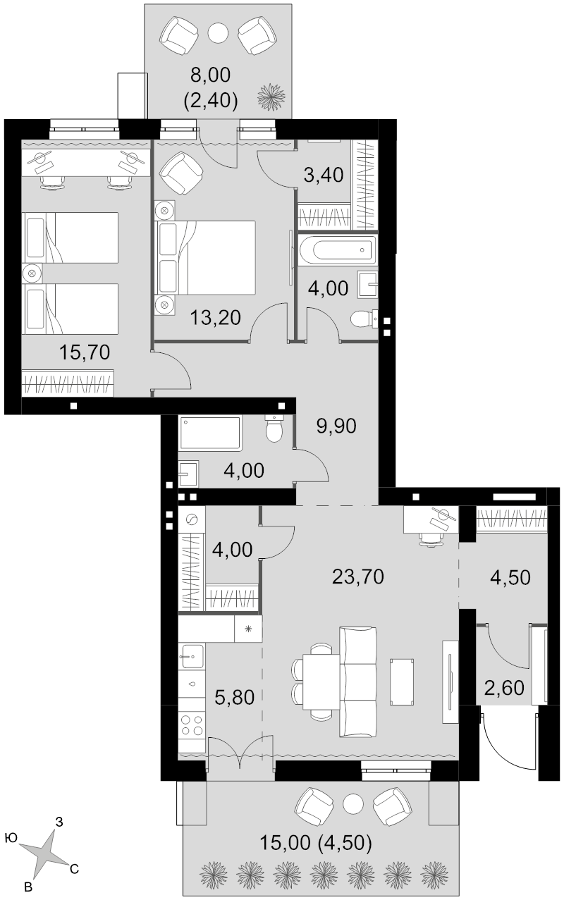 3 ккв (Евро) 97,7 м²