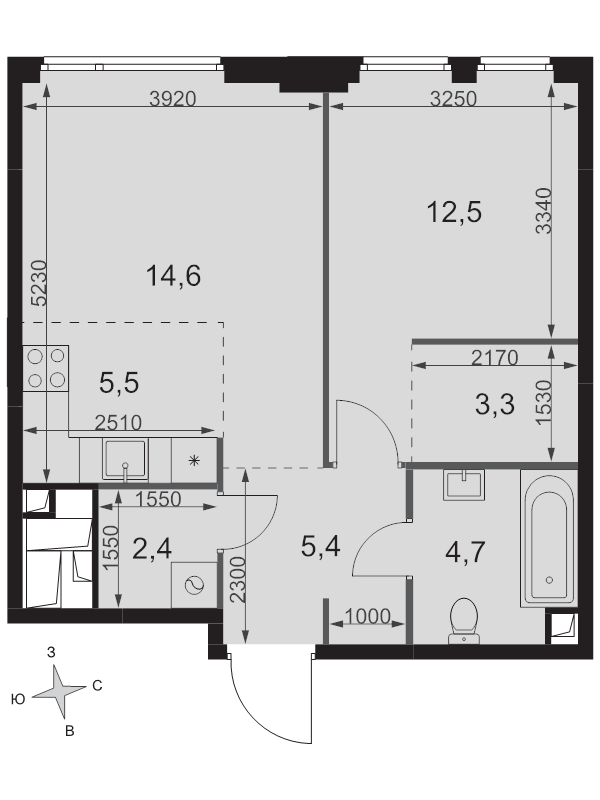 2 ккв (Евро) 48,4 м²