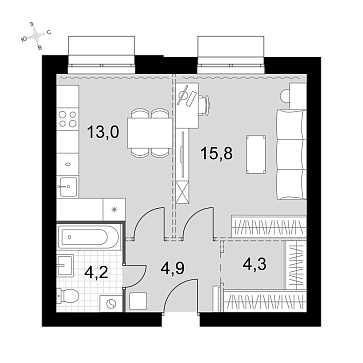 1 ккв 42,2 м²