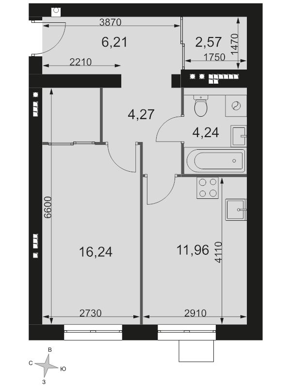 1 ккв 45,5 м²