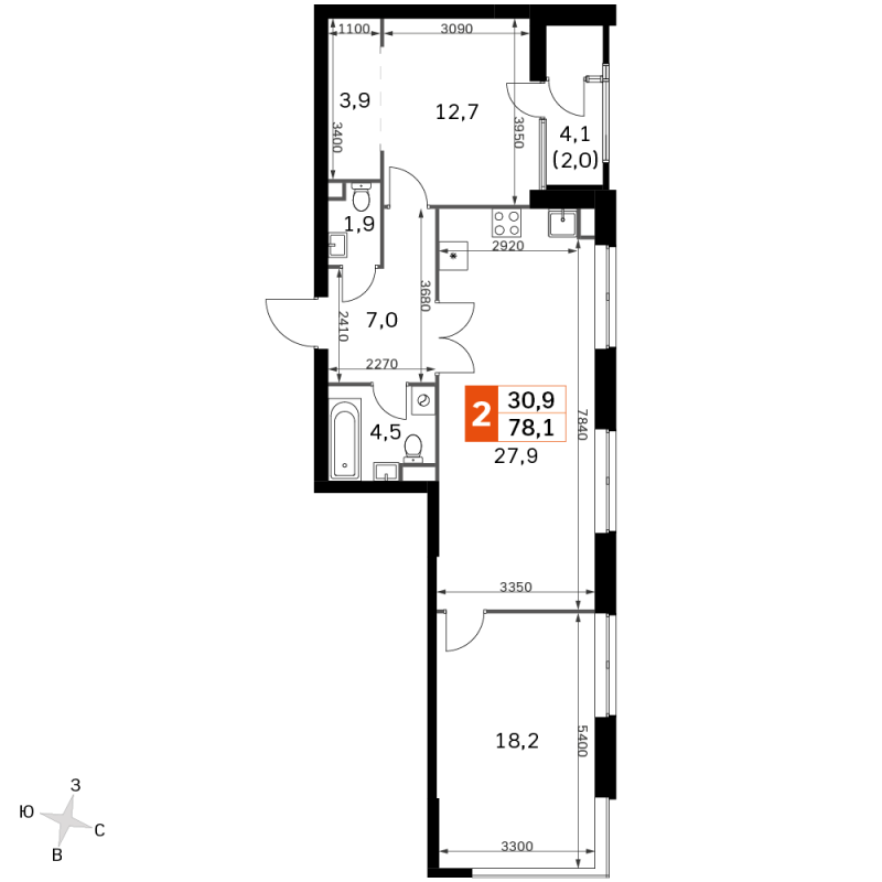 3 ккв (Евро) 78,7 м²