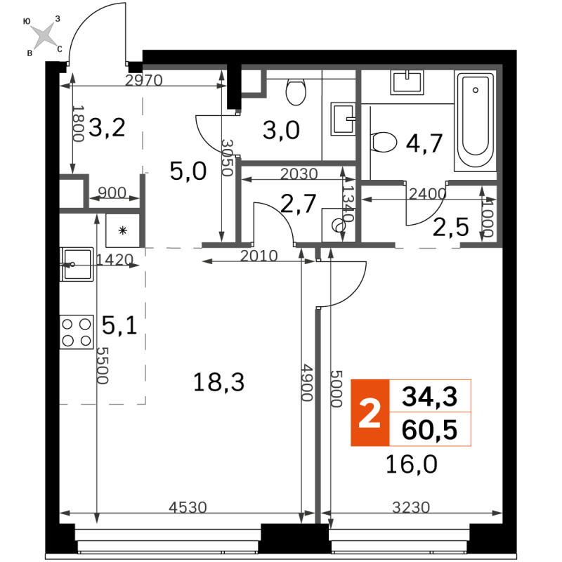 2 ккв (Евро) 60,5 м²