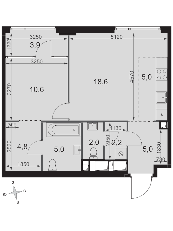 2 ккв (Евро) 57,1 м²