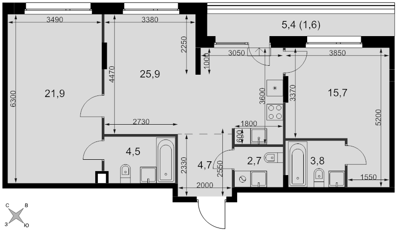 3 ккв (Евро) 80,8 м²